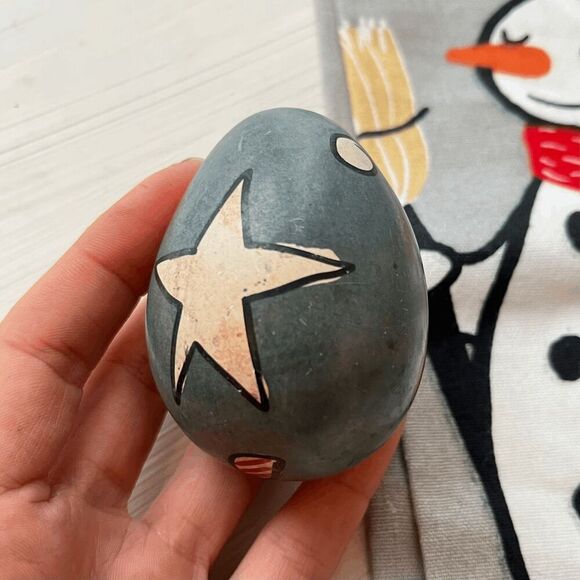 Hand-Painted Santa Stone Egg & Threshold Snowman Tea Towel Set - Picture 3 of 7